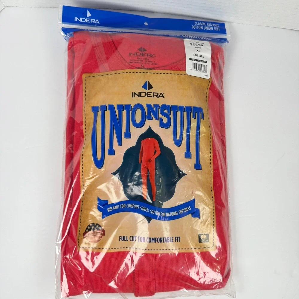Indera Union Suit Mens XL Red New Cotton Rib Knit Thermal Long John cold to very